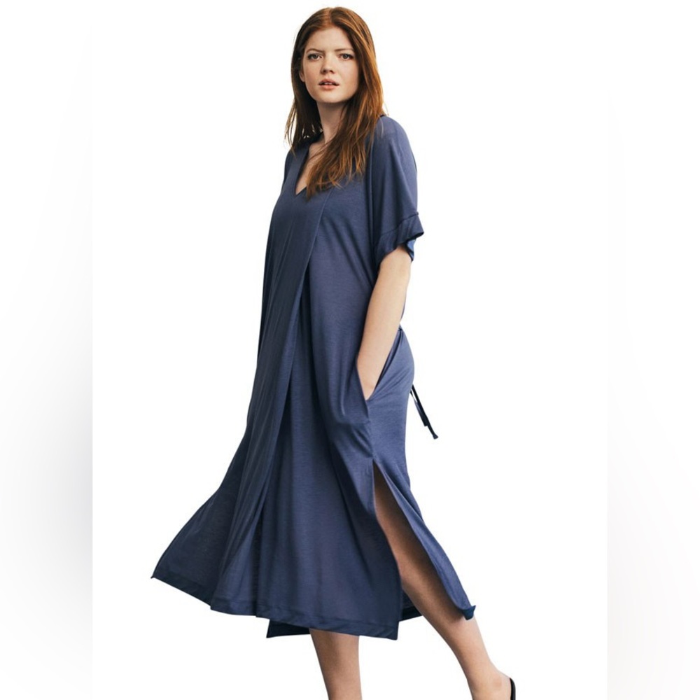 Boob Design Scirocco Dress vintage indigo blue maternity nursing S M caftan